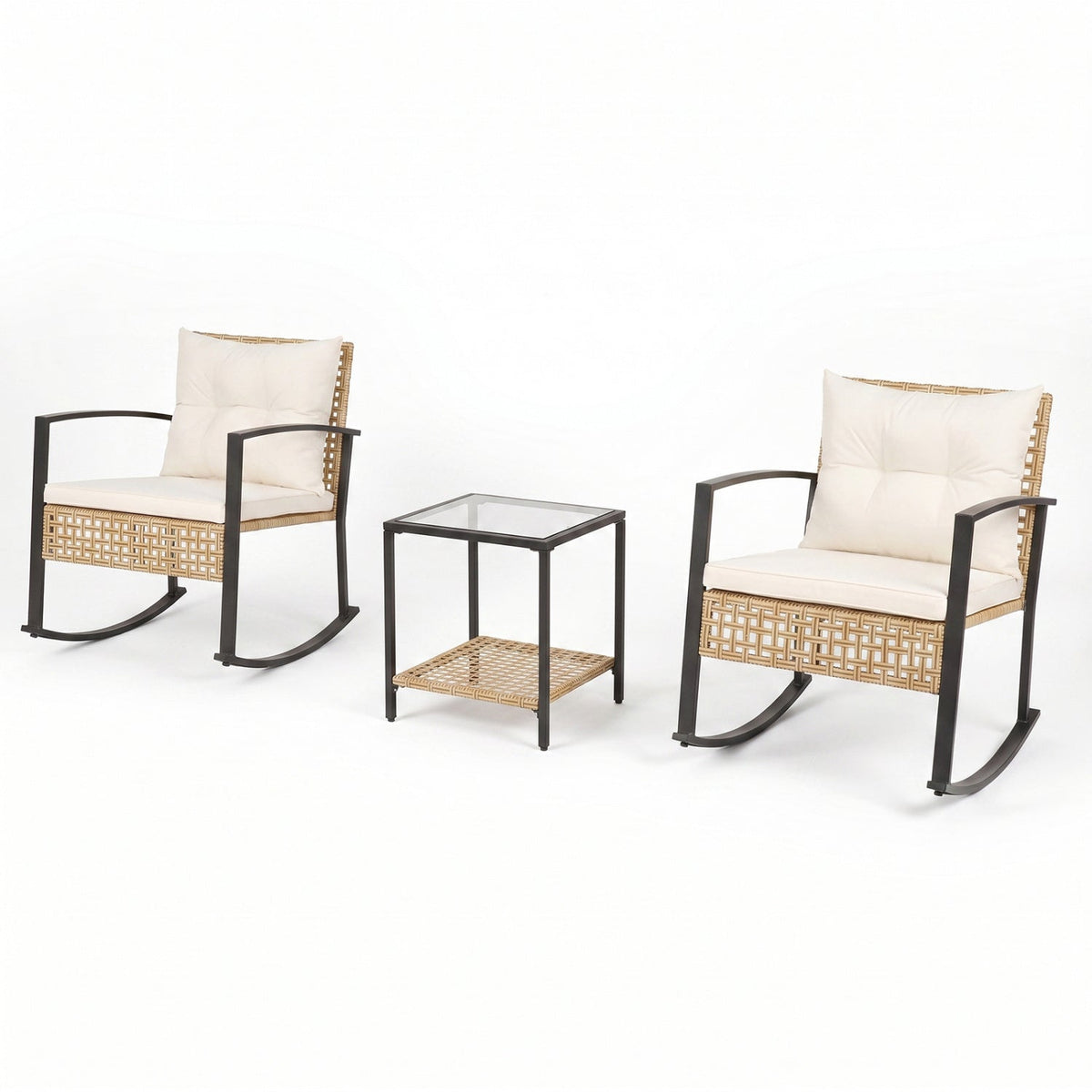 3-Piece Rattan Patio Conversation Set with Rocking Chairs 4