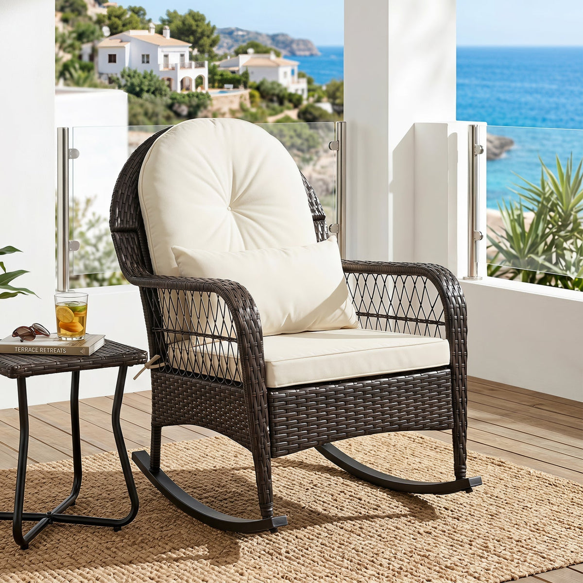 Outdoor Wicker Rocking Chair with Cushions - 400 LBS Capacity 9