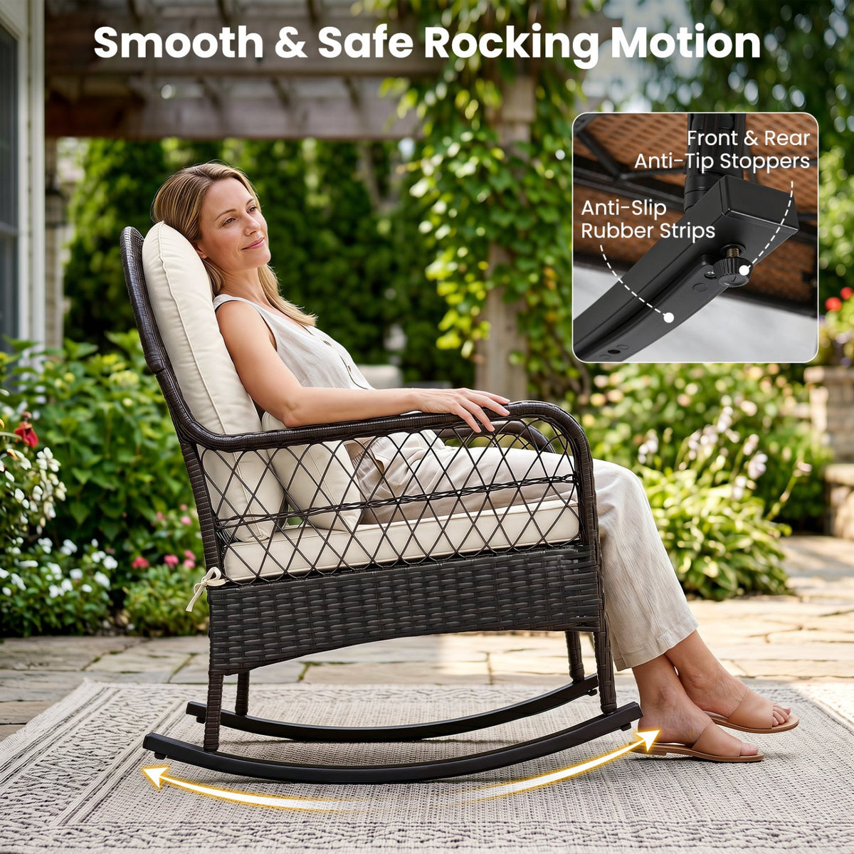 Outdoor Wicker Rocking Chair with Cushions - 400 LBS Capacity 13