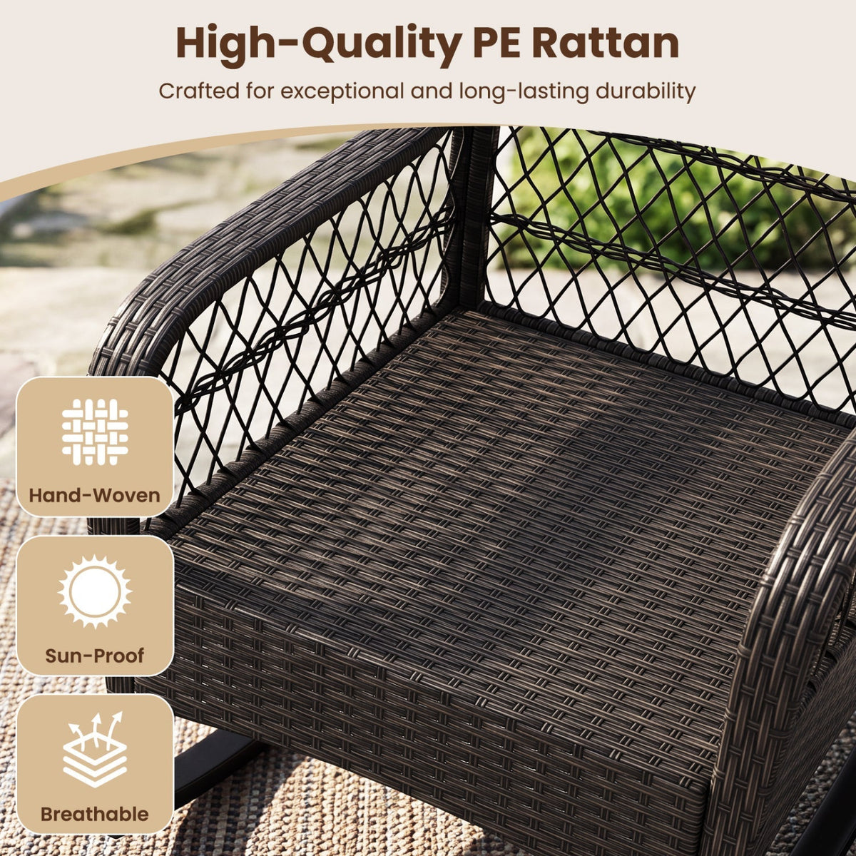 Outdoor Wicker Rocking Chair with Cushions - 400 LBS Capacity 15