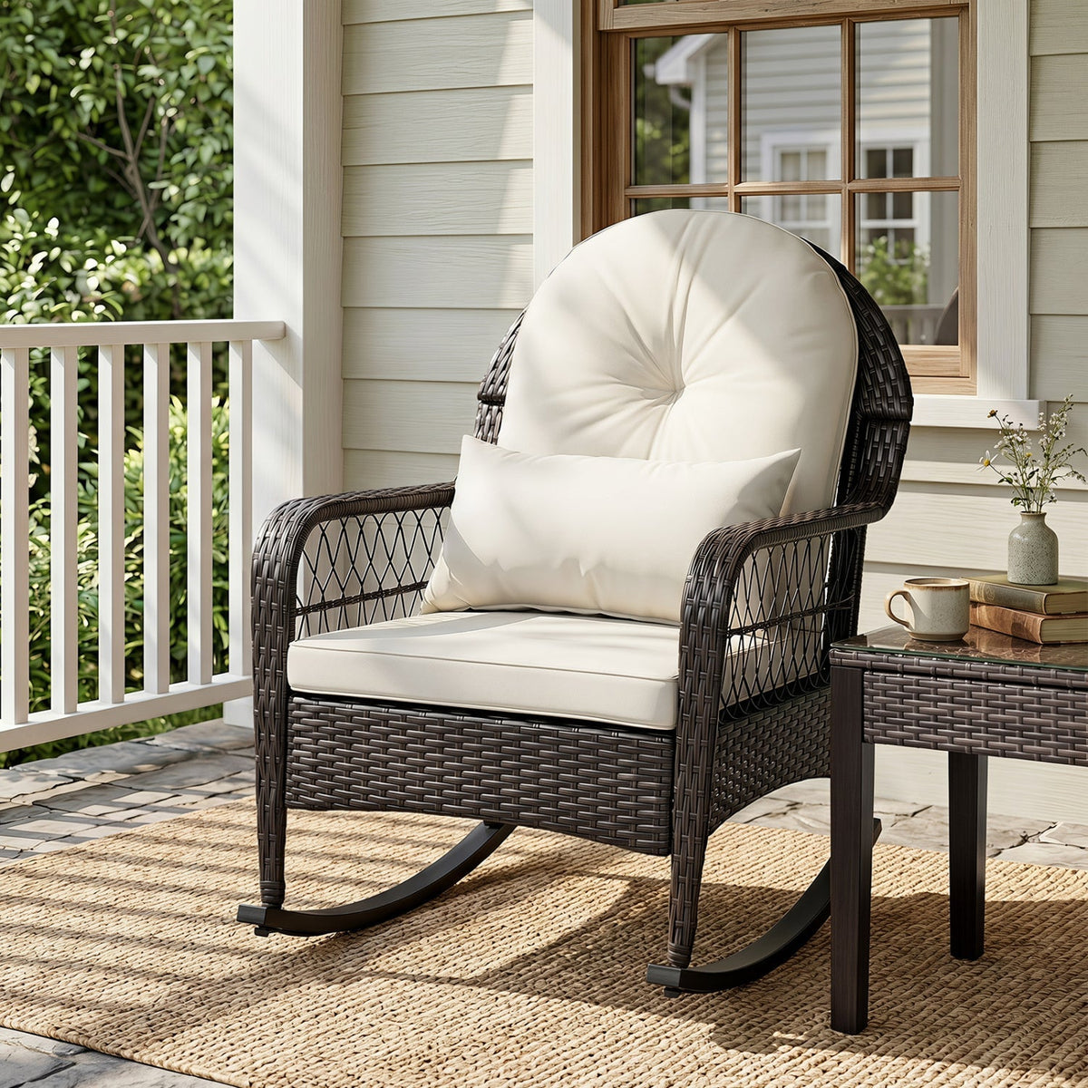 Outdoor Wicker Rocking Chair with Cushions - 400 LBS Capacity 10