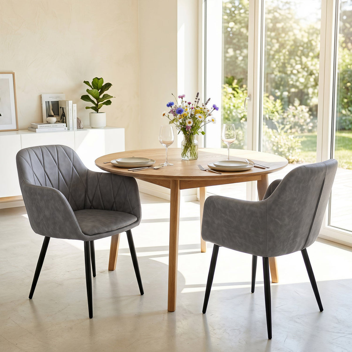 Upholstered Dining Chairs Set of 2 with Curved Back 1