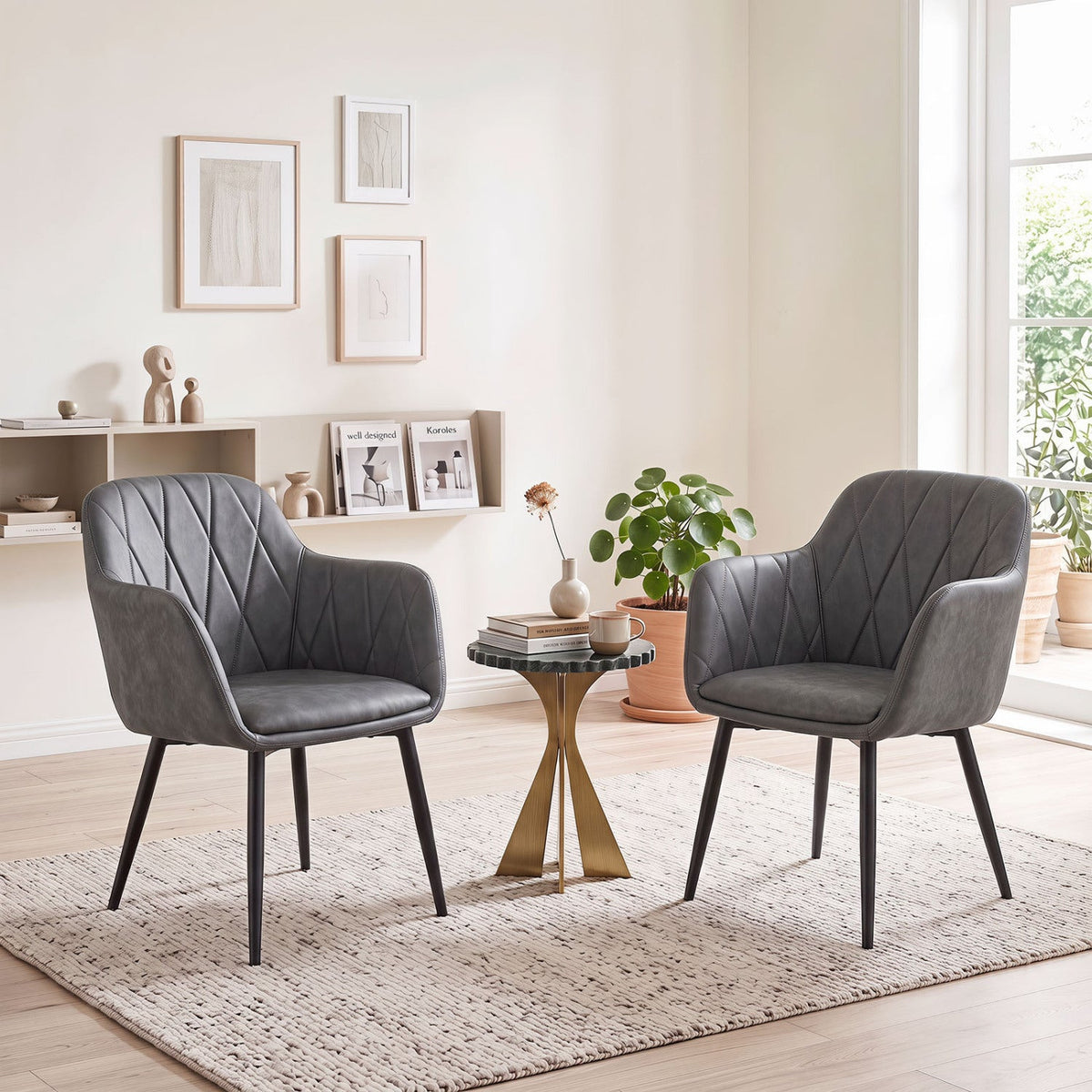Upholstered Dining Chairs Set of 2 with Curved Back 2