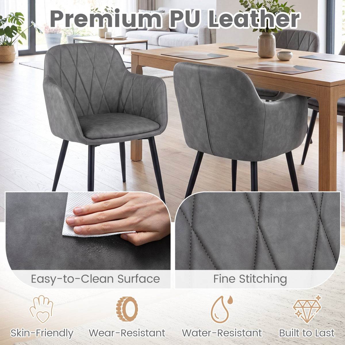 Upholstered Dining Chairs Set of 2 with Curved Back 5