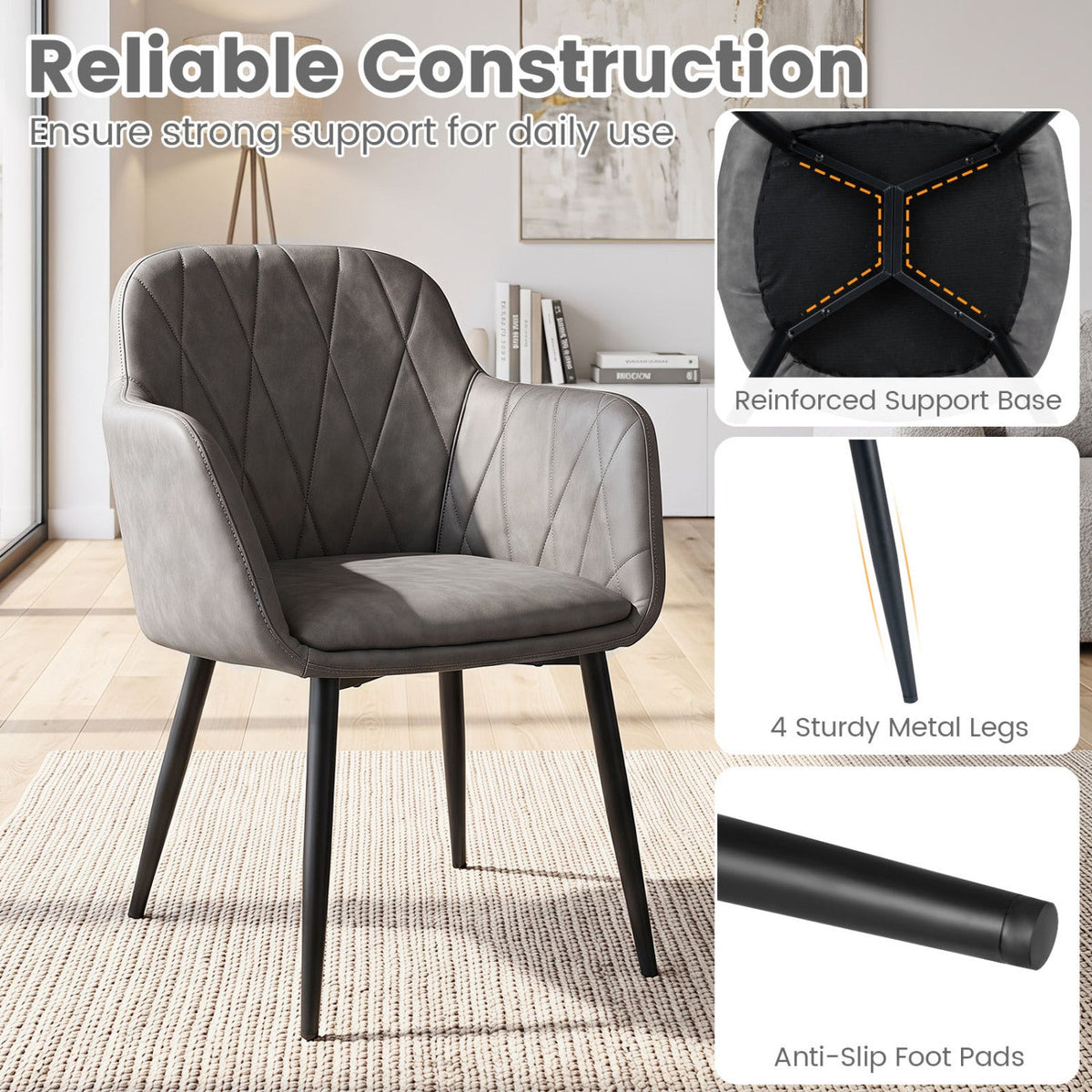 Upholstered Dining Chairs Set of 2 with Curved Back 8