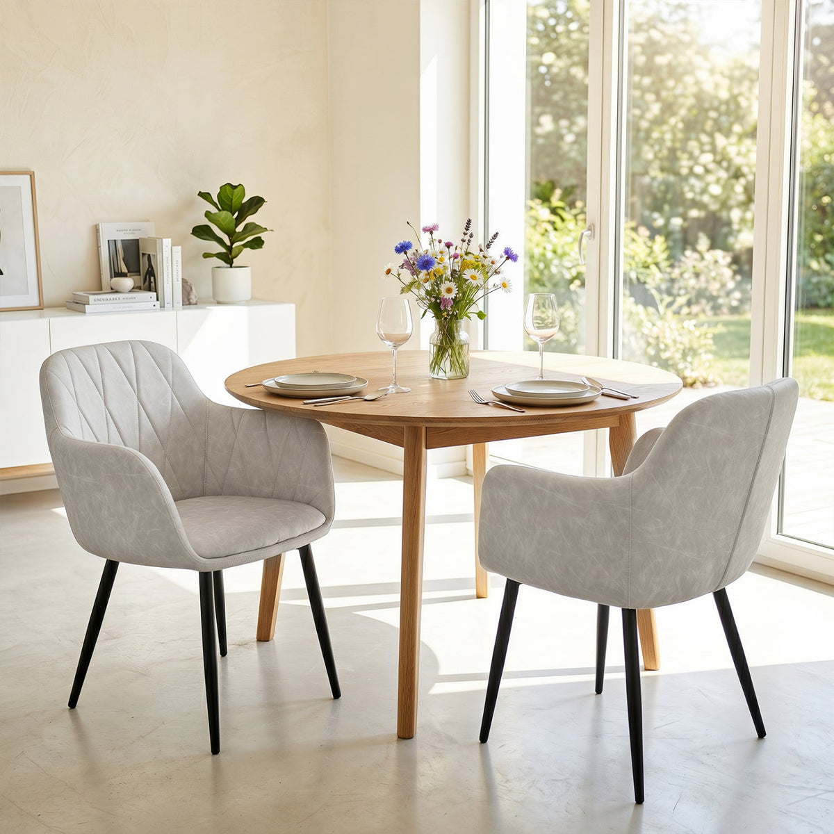 Upholstered Dining Chairs Set of 2 with Curved Back 9