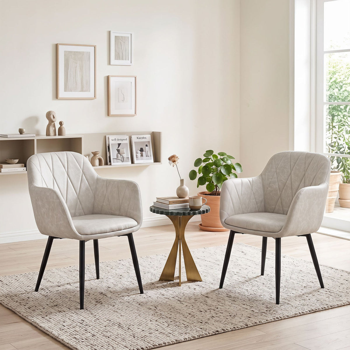 Upholstered Dining Chairs Set of 2 with Curved Back 10