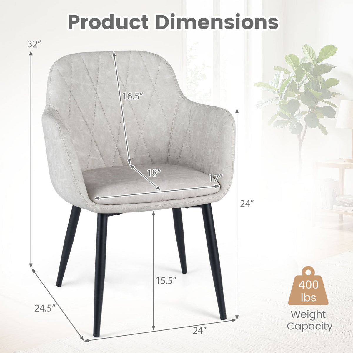 Upholstered Dining Chairs Set of 2 with Curved Back 12