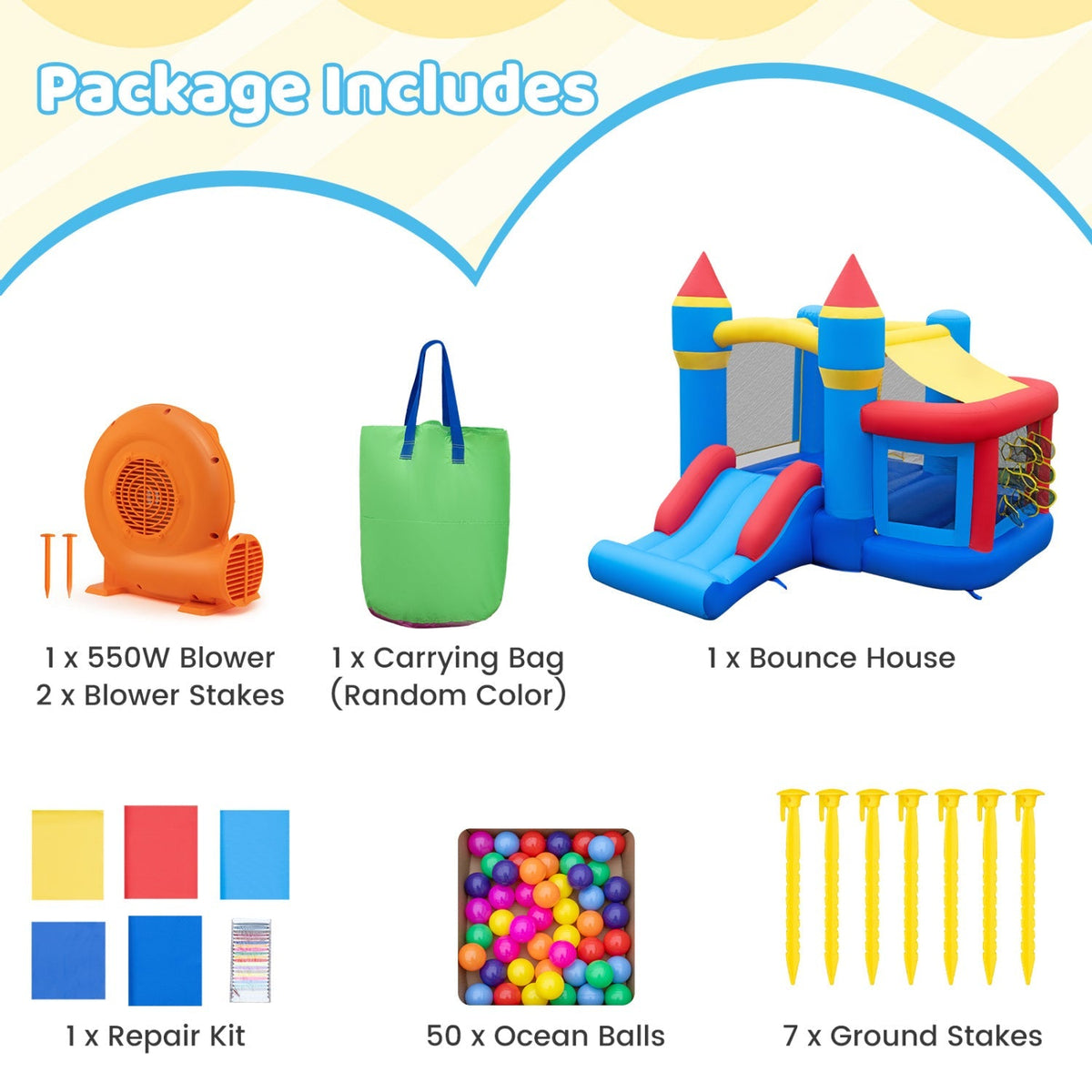 Inflatable Bounce House with Slide, Ball Pit & 550W Blower 5