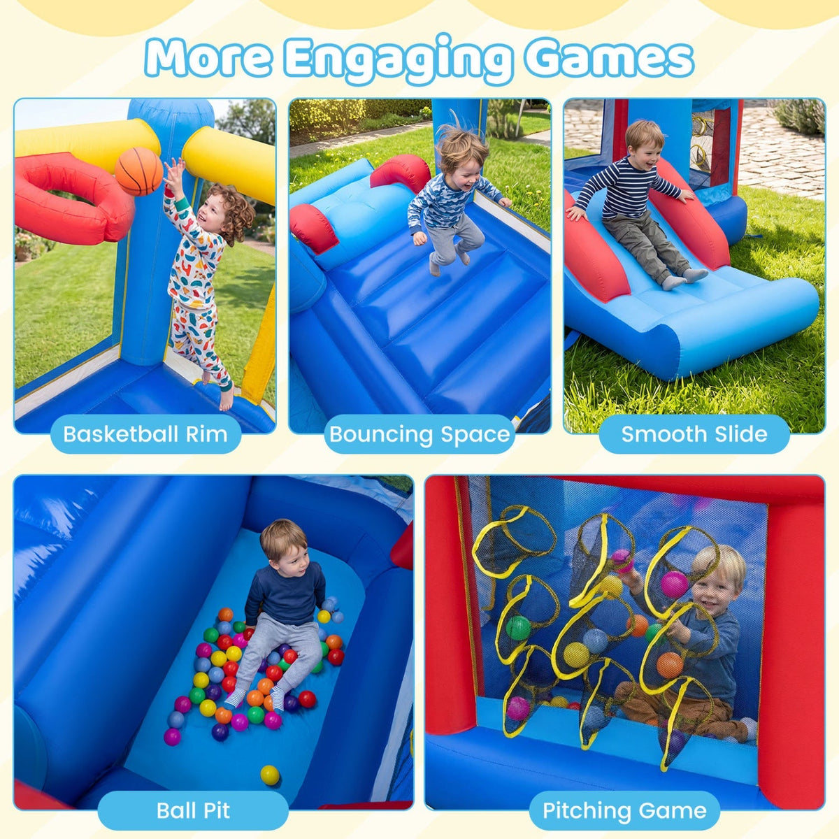 Inflatable Bounce House with Slide, Ball Pit & 550W Blower 6