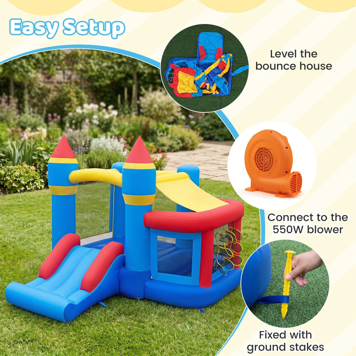 Inflatable Bounce House with Slide, Ball Pit & 550W Blower 7