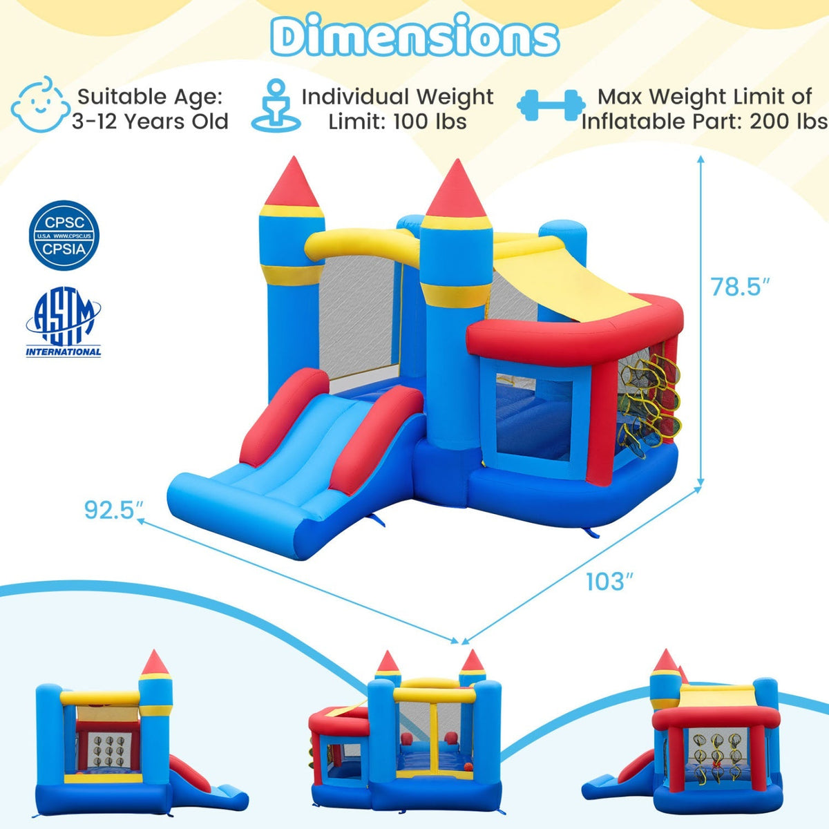 Inflatable Bounce House with Slide, Ball Pit & 550W Blower 4