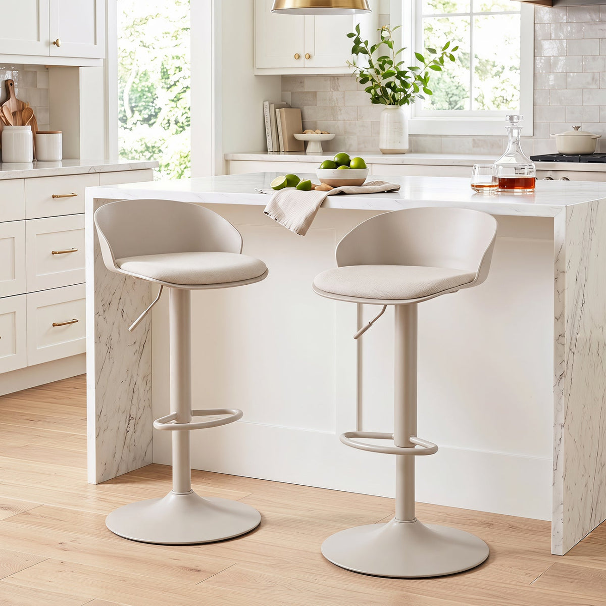 Adjustable Swivel Bar Stools Set of 2 with Back & Footrest 1