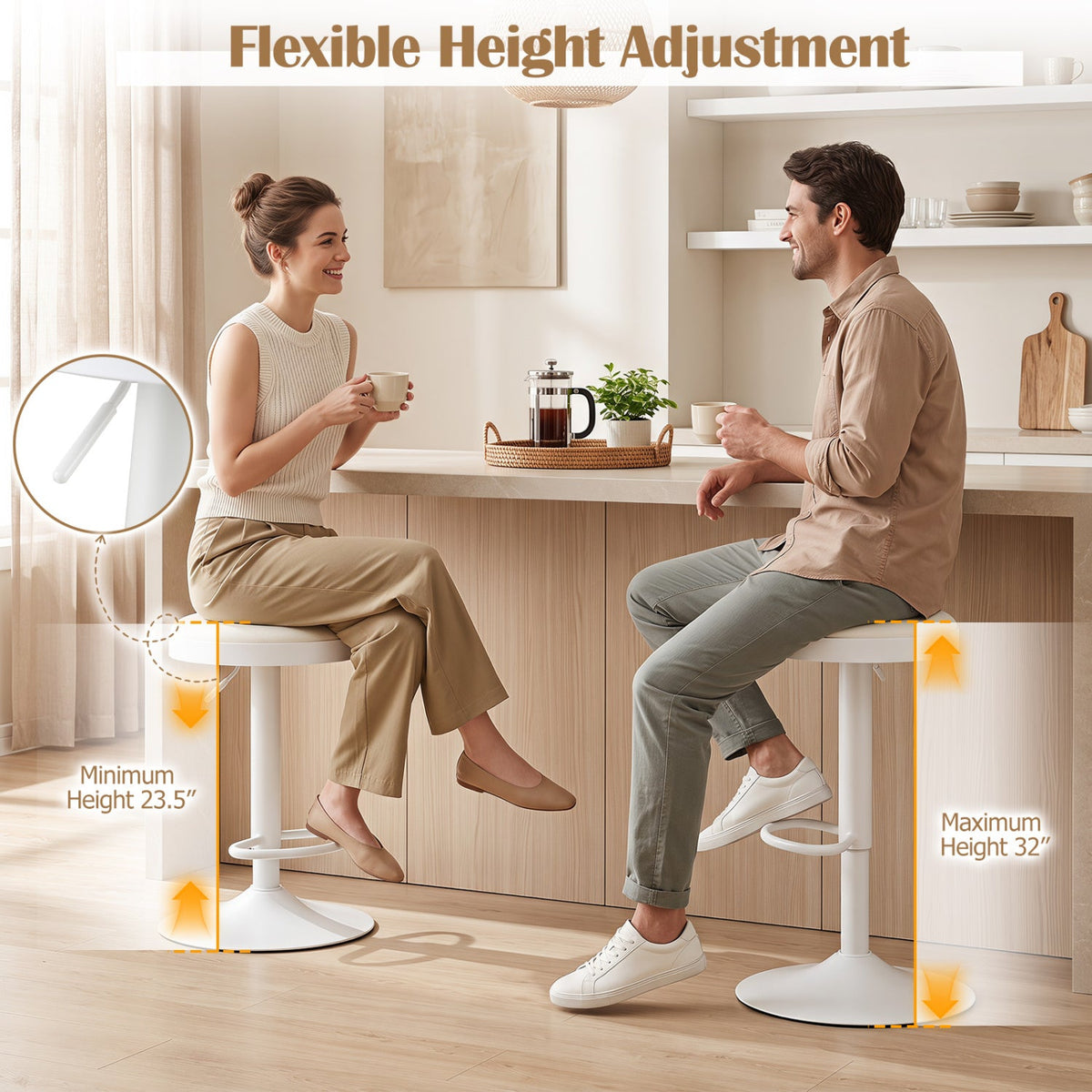 Adjustable Bar Stools Set of 2 with Padded Seat 15