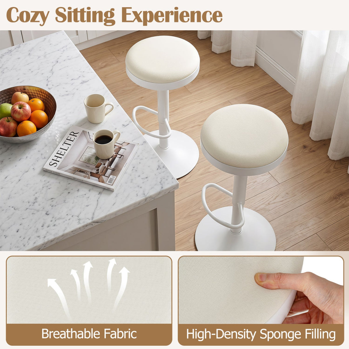 Adjustable Bar Stools Set of 2 with Padded Seat 16