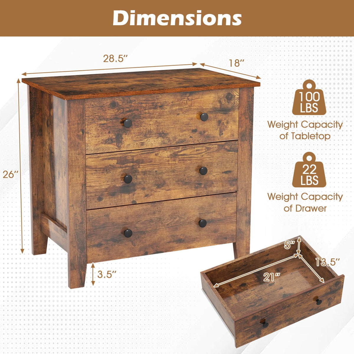 3-Drawer Dresser with Tapered Legs (2-Pack) 3