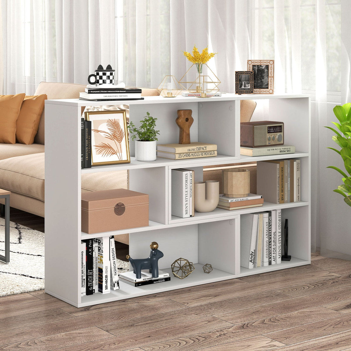 Geometric Bookshelf Set with 3 Open Shelves and Anti-Tip 1