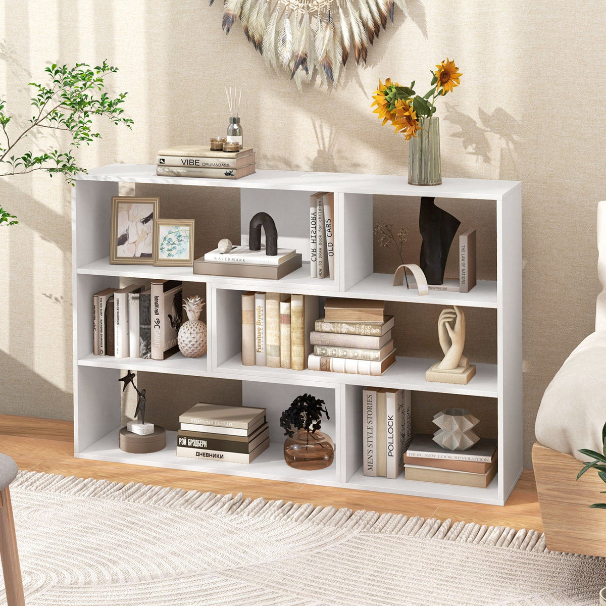 Geometric Bookshelf Set with 3 Open Shelves and Anti-Tip 2