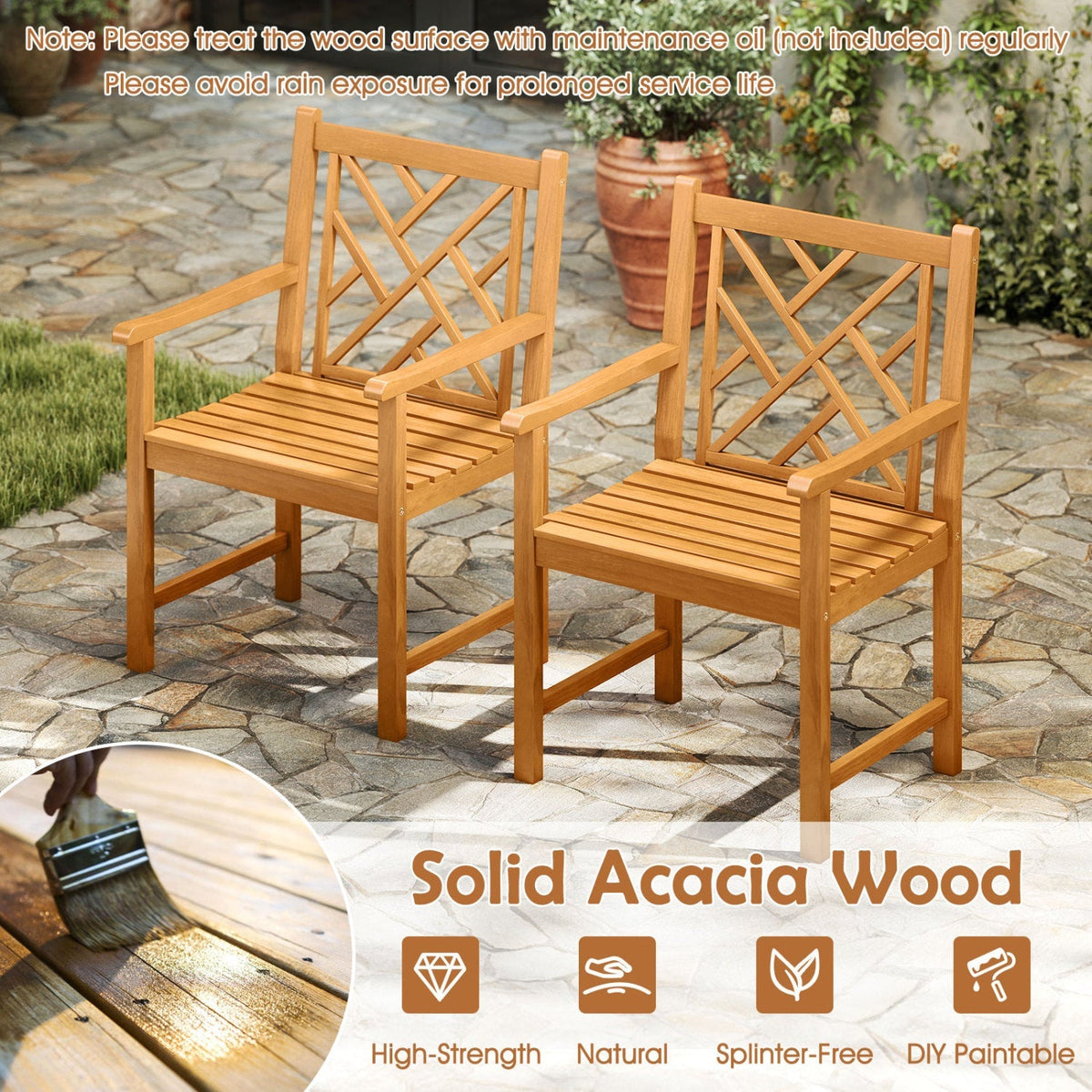5-Piece Acacia Wood Patio Dining Set for 4 with Armchairs 4