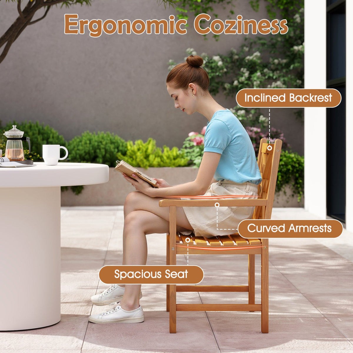 5-Piece Acacia Wood Patio Dining Set for 4 with Armchairs 5