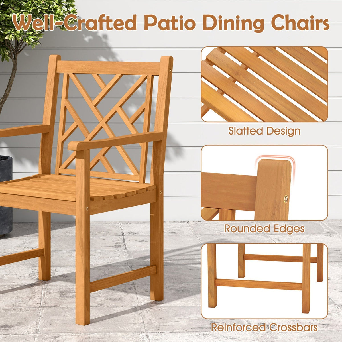 5-Piece Acacia Wood Patio Dining Set for 4 with Armchairs 6