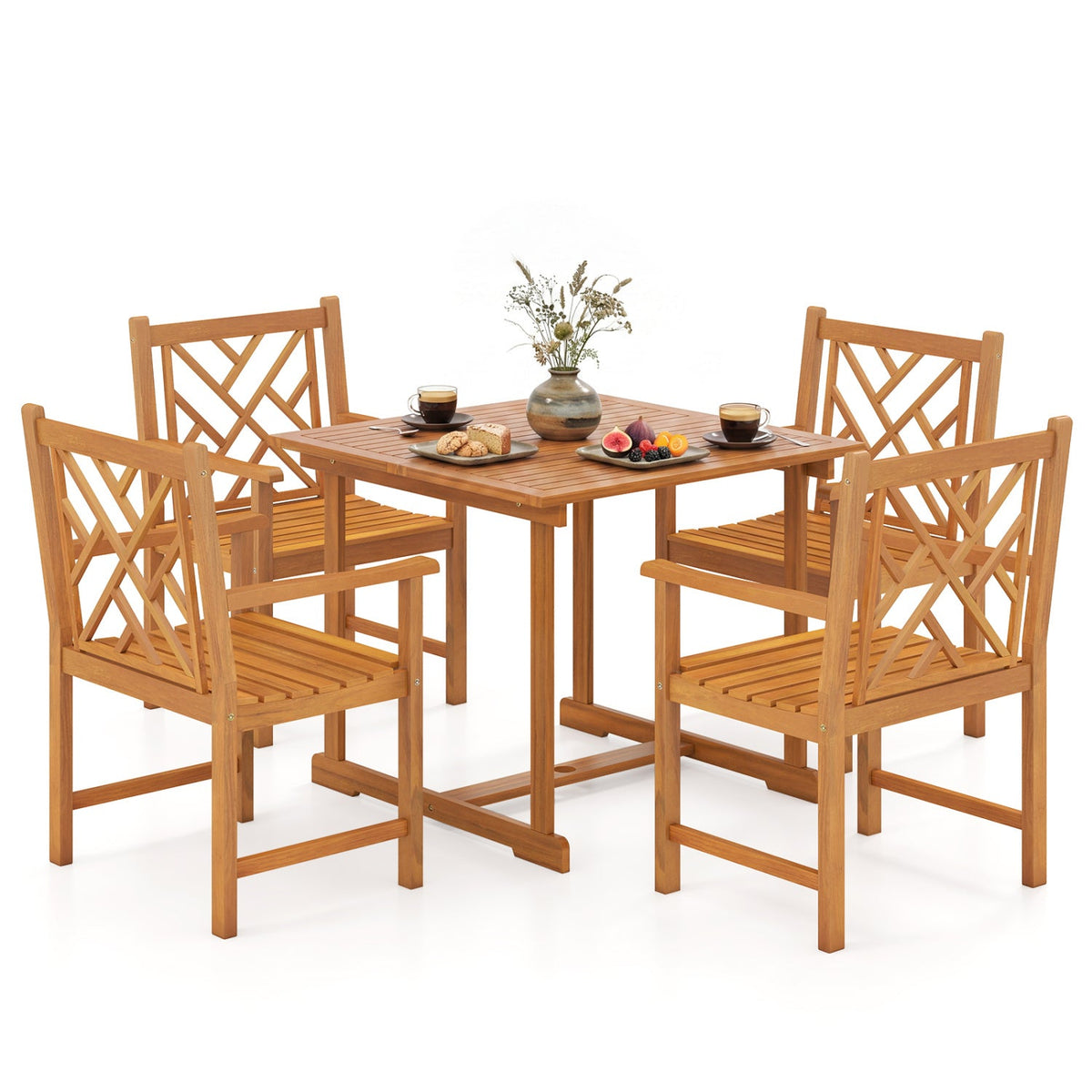5-Piece Acacia Wood Patio Dining Set for 4 with Armchairs 2