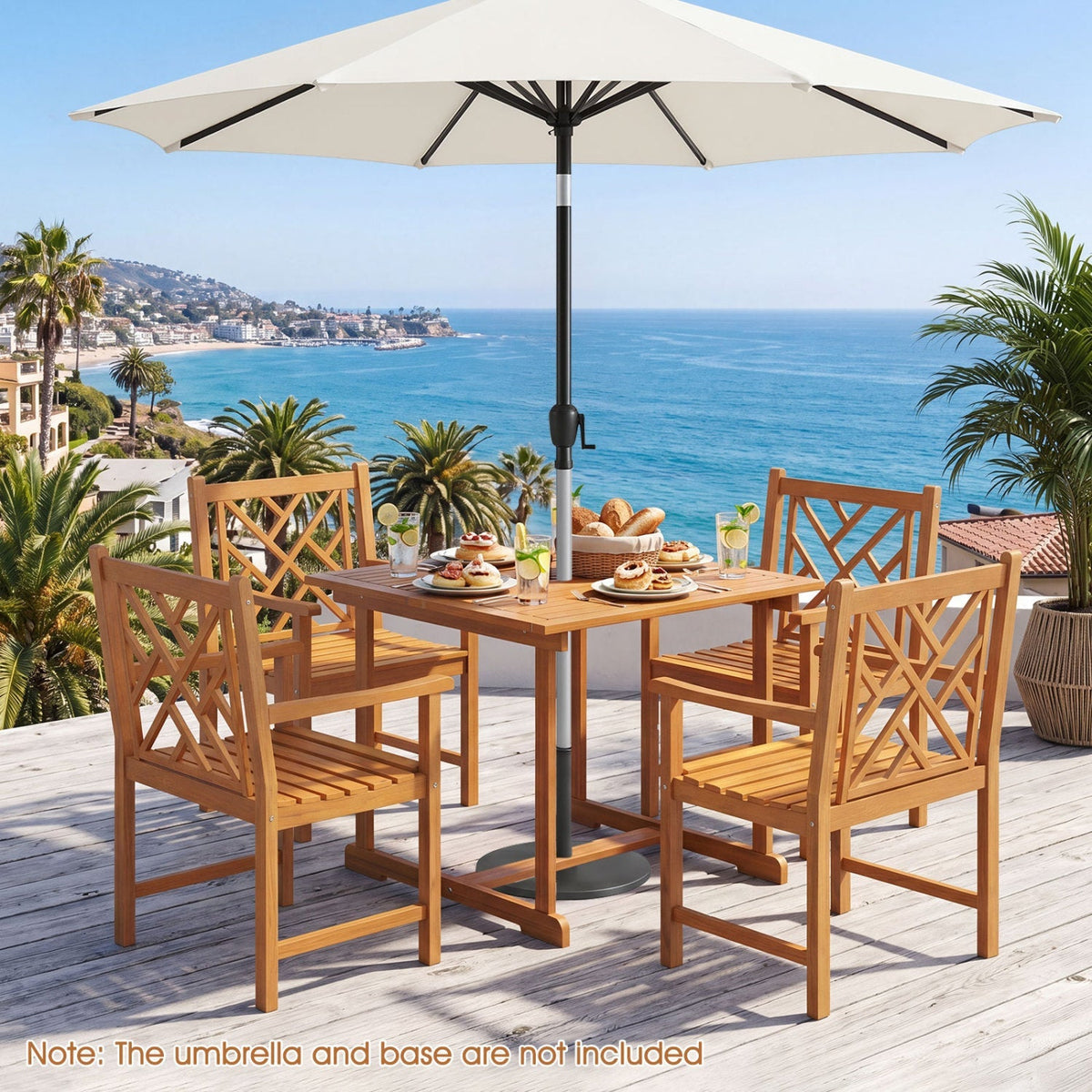 5-Piece Acacia Wood Patio Dining Set for 4 with Armchairs 1
