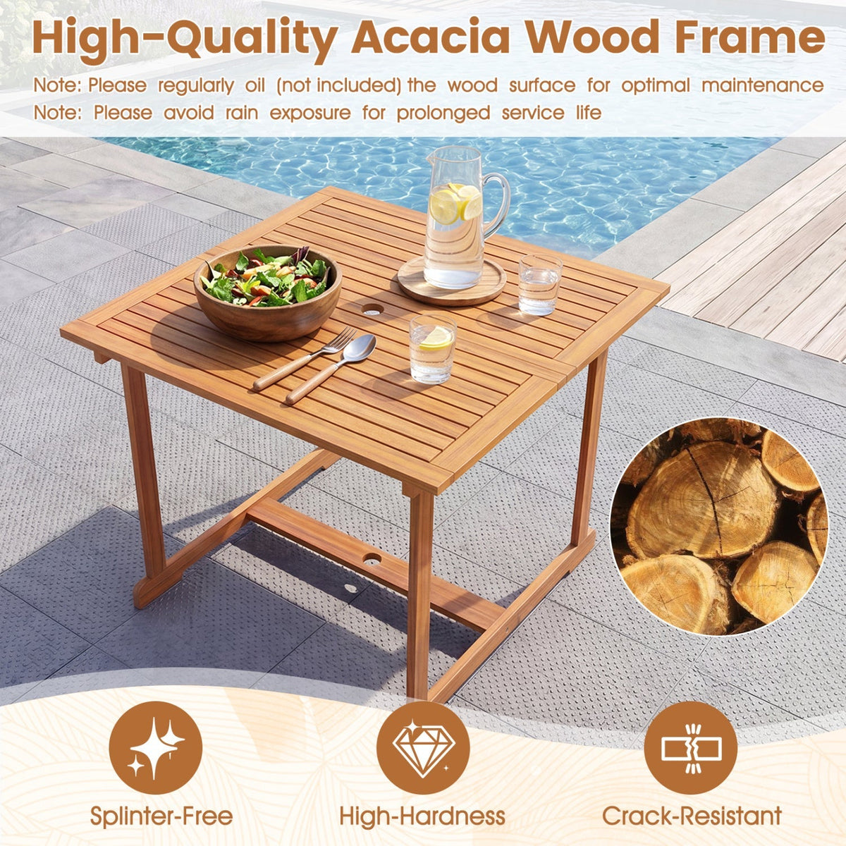 5-Piece Acacia Wood Patio Dining Set for 4 with Armchairs 7
