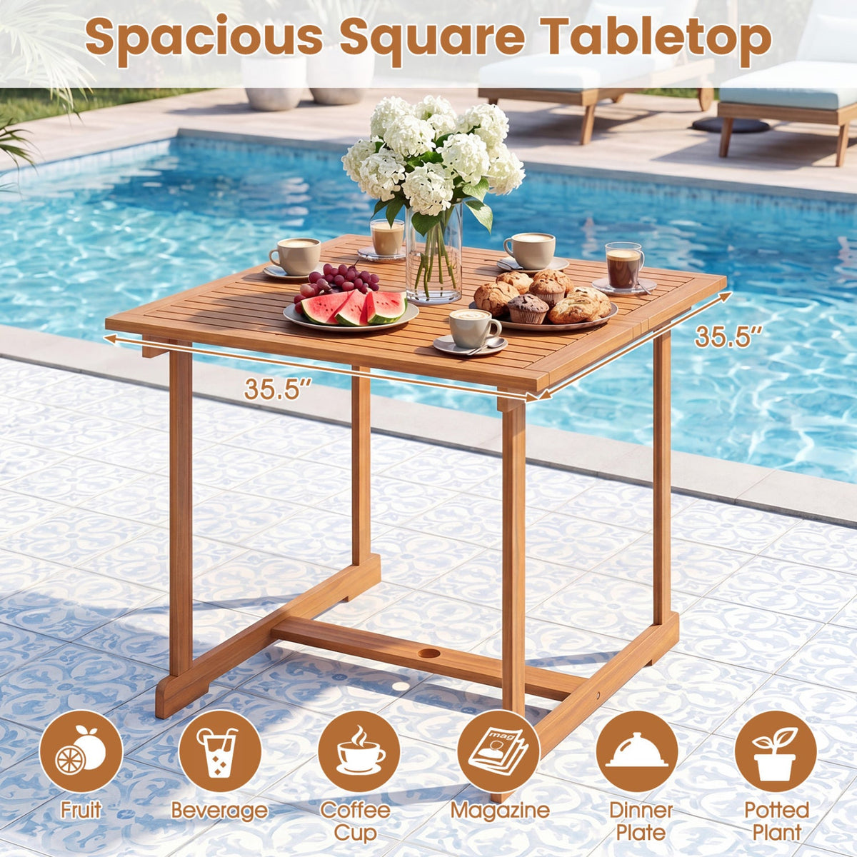 5-Piece Acacia Wood Patio Dining Set for 4 with Armchairs 8