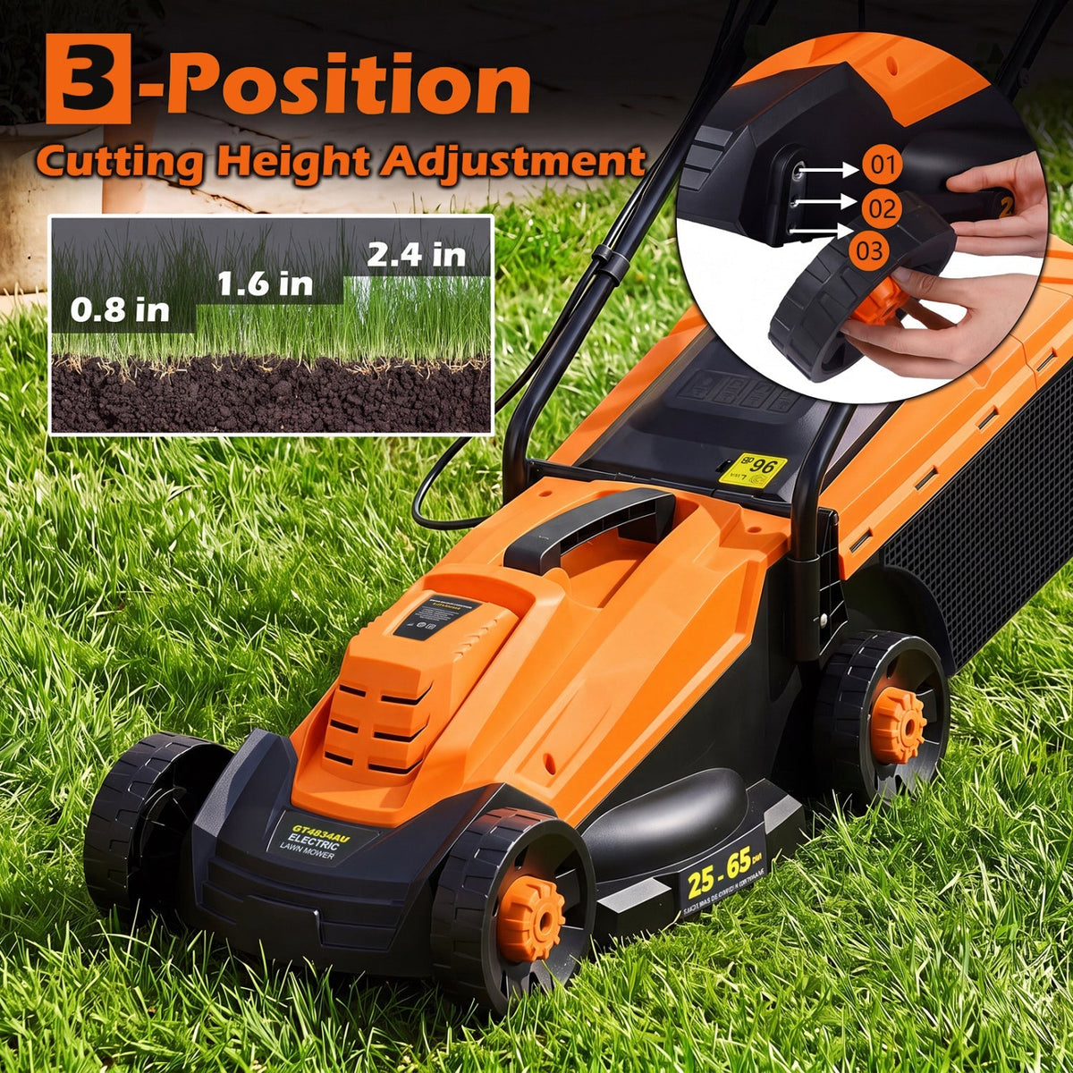 13-Inch Corded Electric Lawn Mower with 3-Position Height Adjustment 5