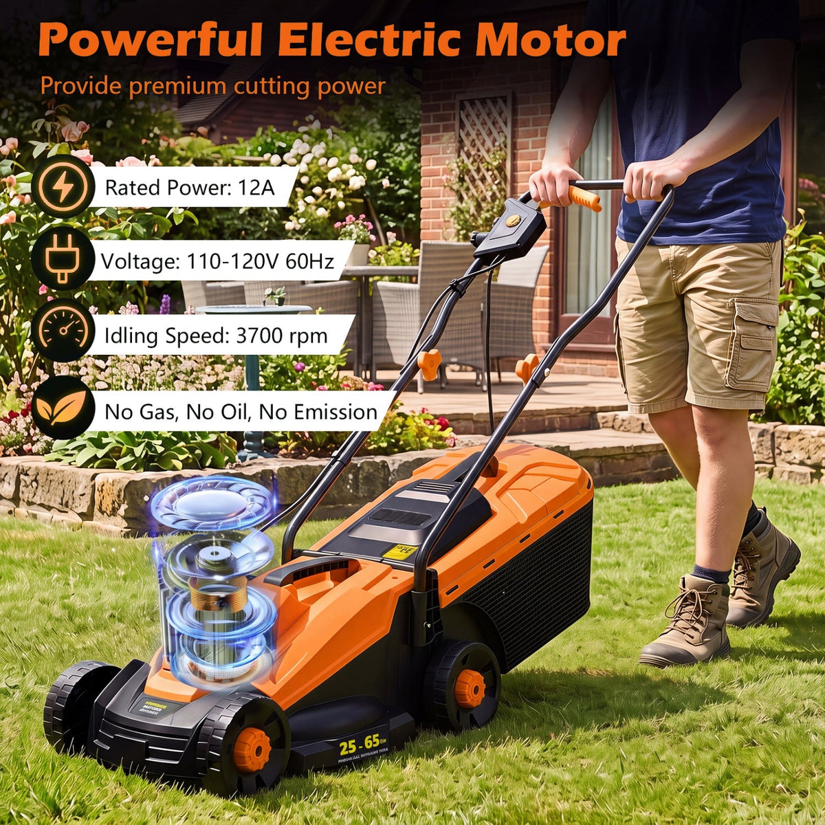 13-Inch Corded Electric Lawn Mower with 3-Position Height Adjustment 6