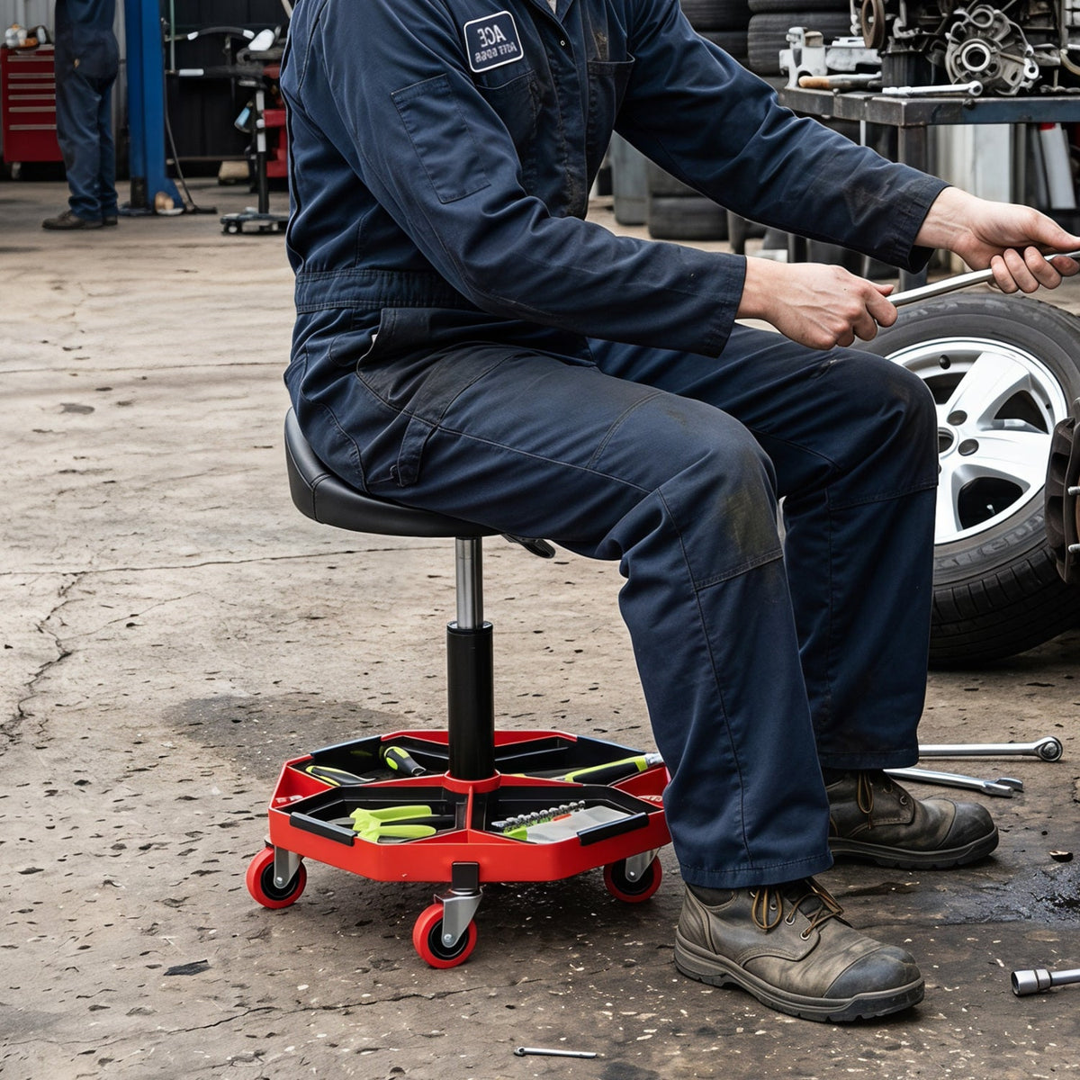 Adjustable Rolling Mechanic Seat with Storage Tray 1