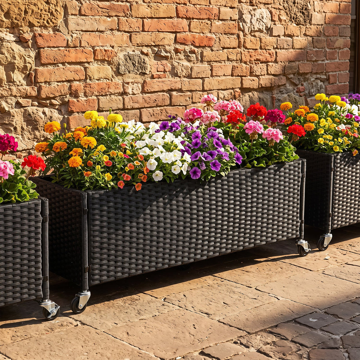 Raised Garden Bed with Wheels - PE Rattan Planter Box 1