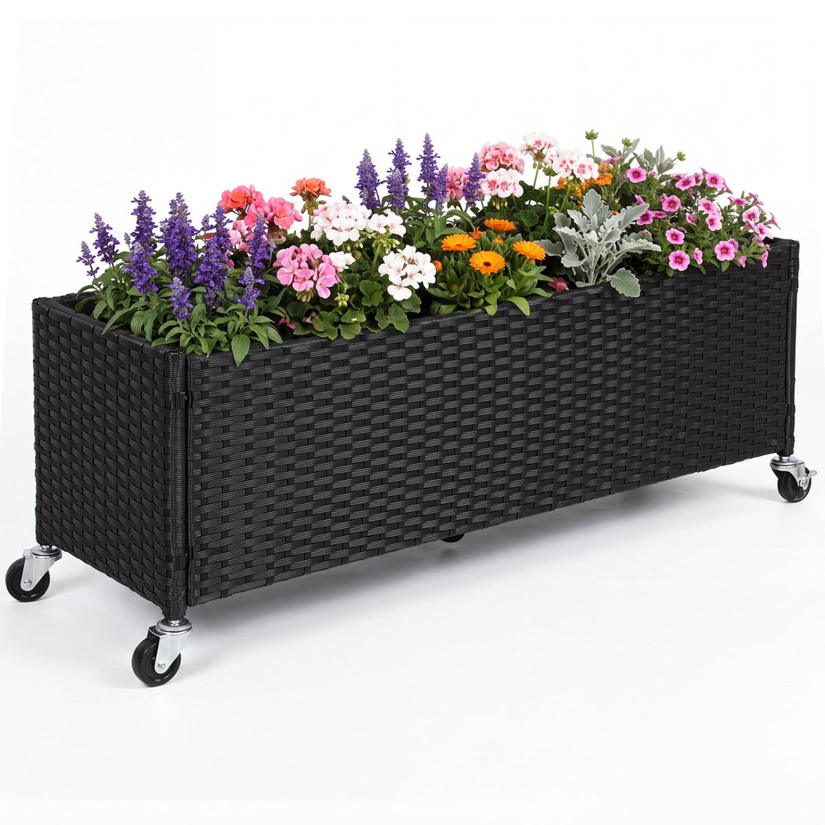 Raised Garden Bed with Wheels - PE Rattan Planter Box 4