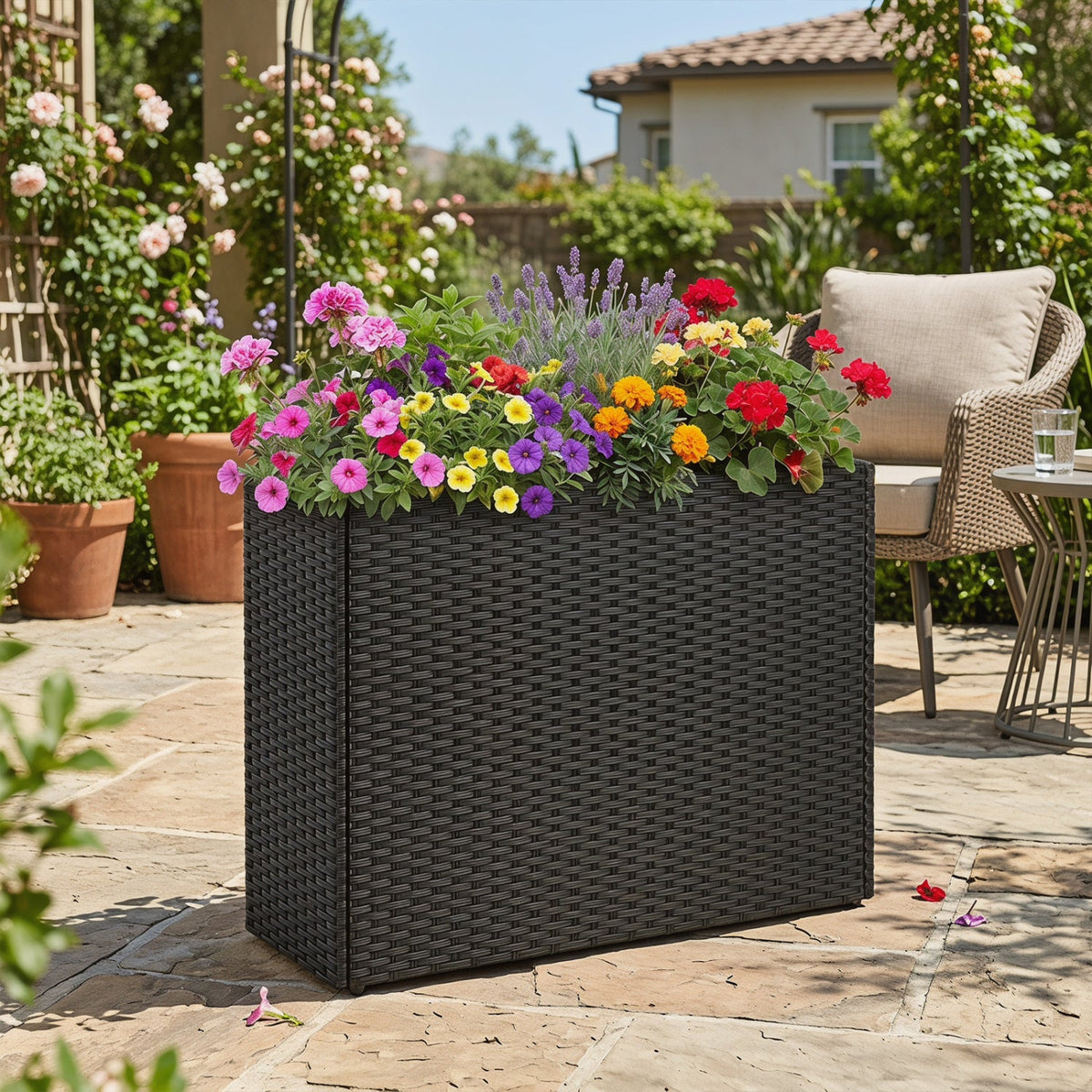 Raised Garden Bed with PE Rattan Wicker and Liner 32" 1