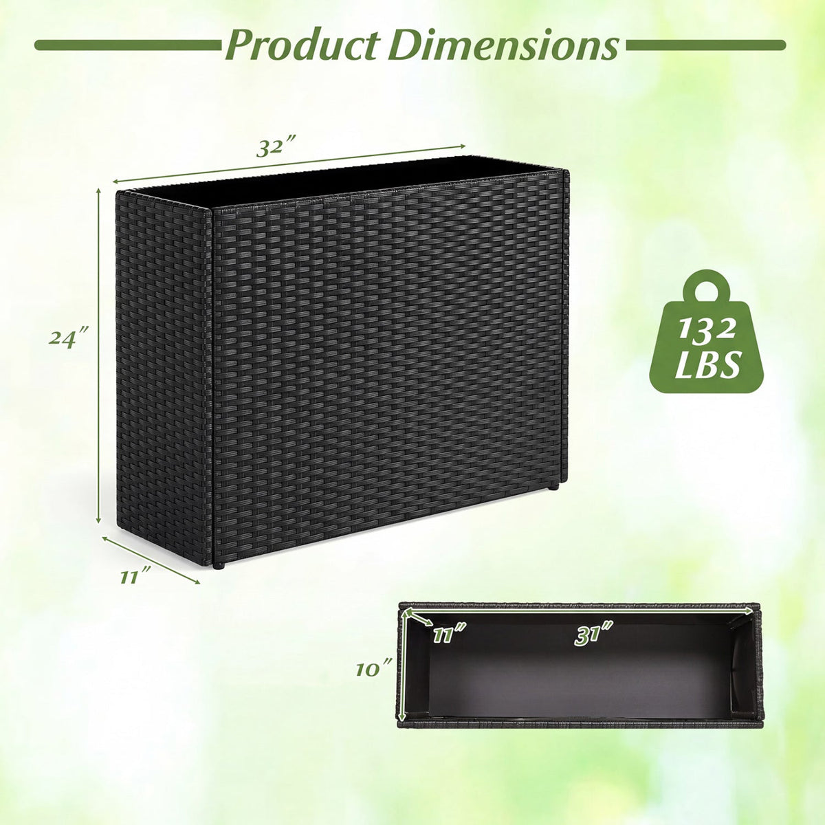 Raised Garden Bed with PE Rattan Wicker and Liner 32" 3
