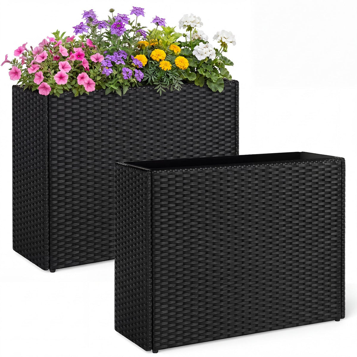 Raised Garden Bed Set of 2 with PE Rattan Wicker & Liner 3