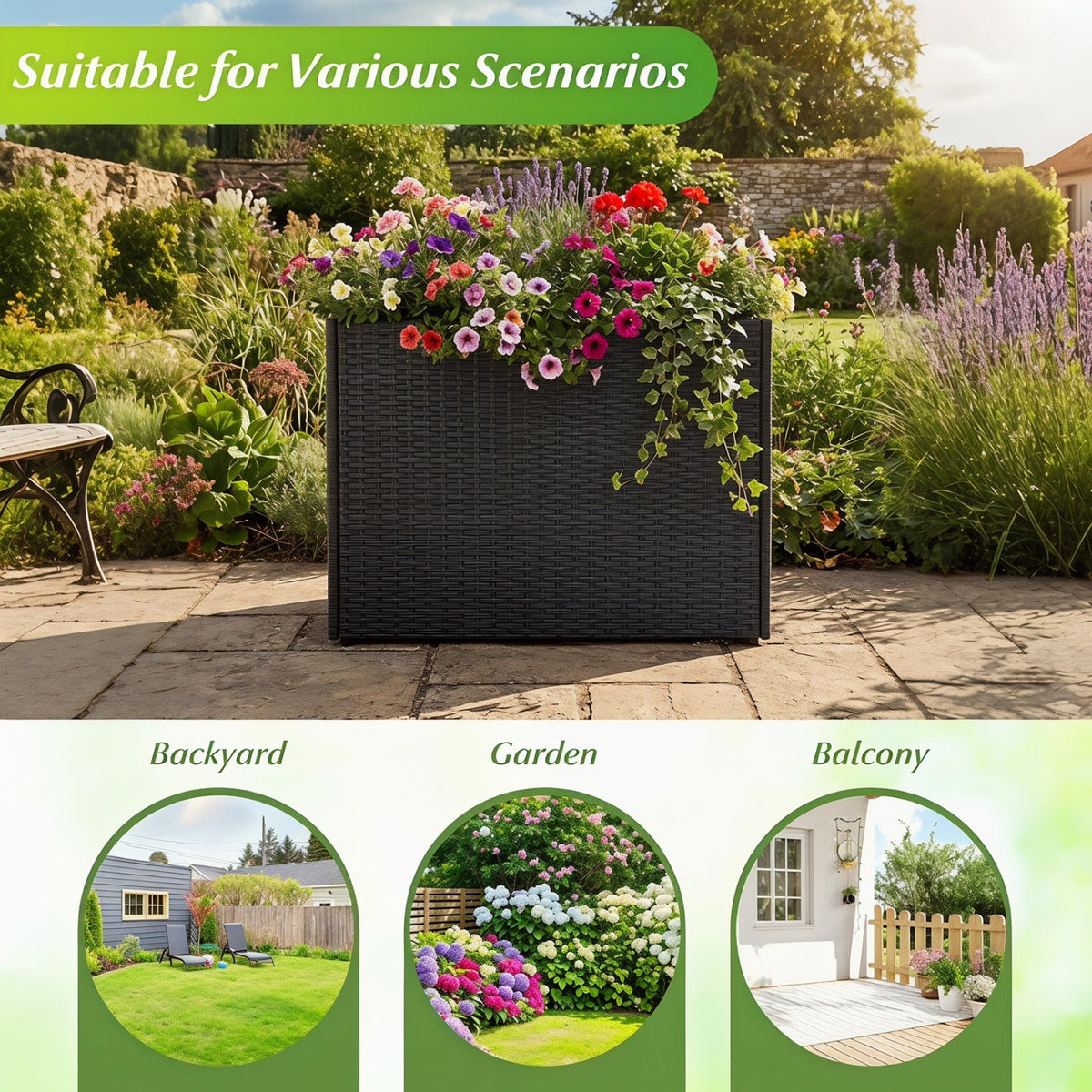 Raised Garden Bed Set of 2 with PE Rattan Wicker & Liner 7