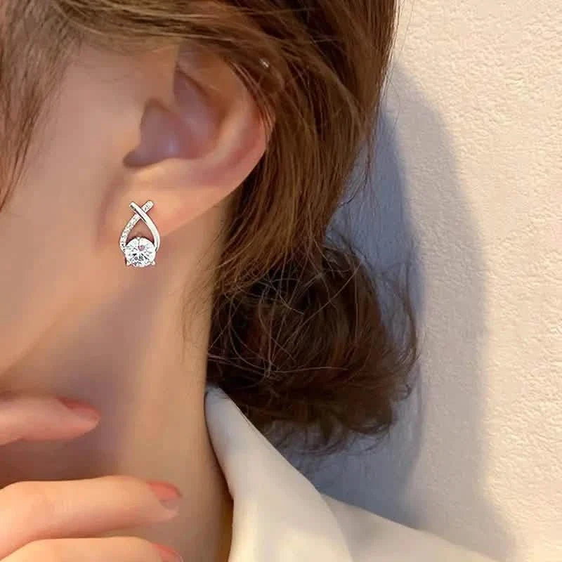 Vintage Style Stud Earrings - Embellished with Rhinestones, Cross Line Design 5