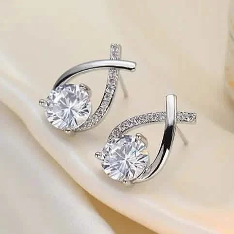 Vintage Style Stud Earrings - Embellished with Rhinestones, Cross Line Design 1
