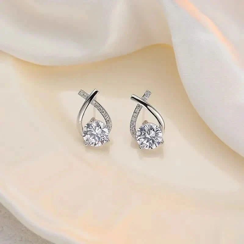 Vintage Style Stud Earrings - Embellished with Rhinestones, Cross Line Design 4