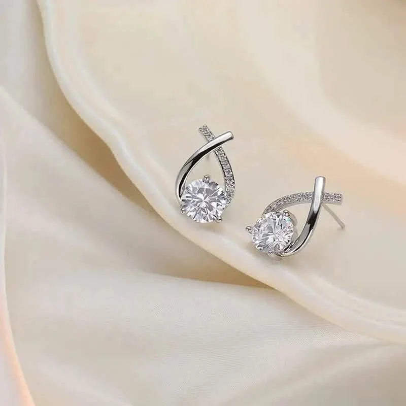 Vintage Style Stud Earrings - Embellished with Rhinestones, Cross Line Design 3