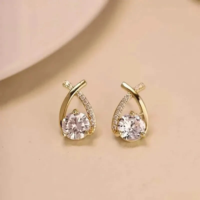 Vintage Style Stud Earrings - Embellished with Rhinestones, Cross Line Design 2