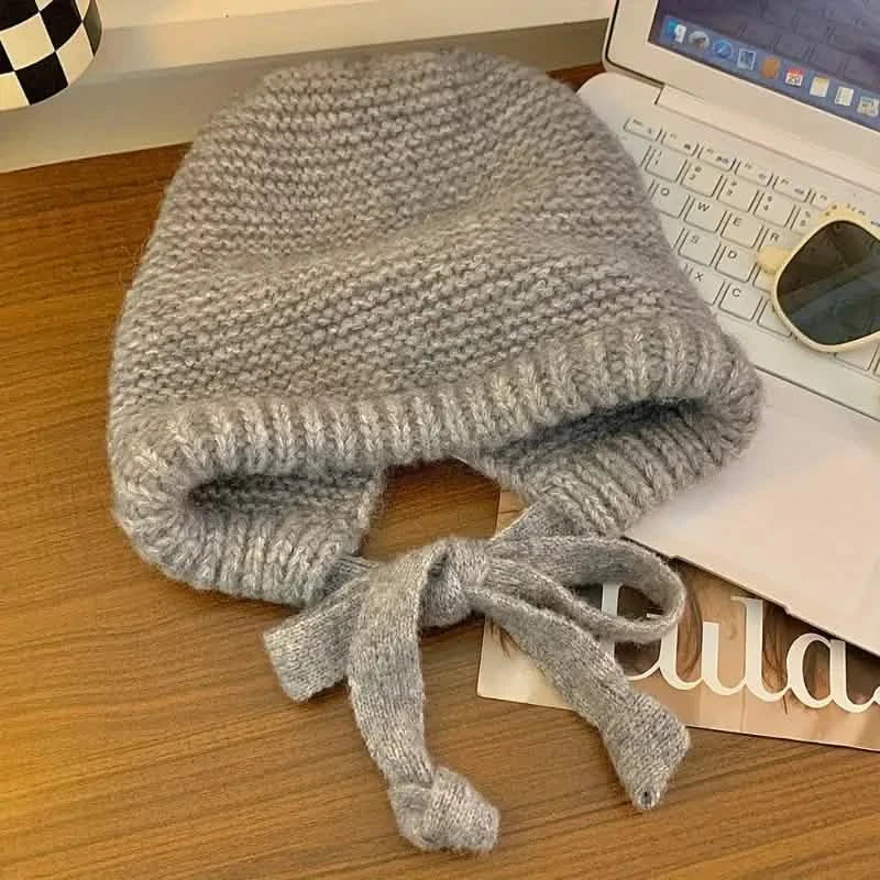 Winter Wool Knitted Hat Unisex Winter Striped Beanie with Ear Flaps 4