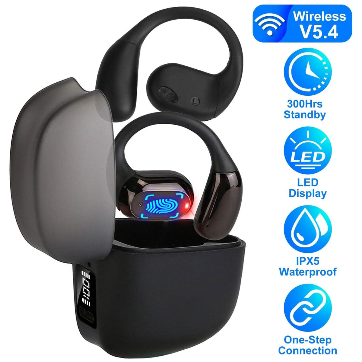 Wireless V5.4 Open Ear Earbuds with Earhook LED Display Charging Case 6