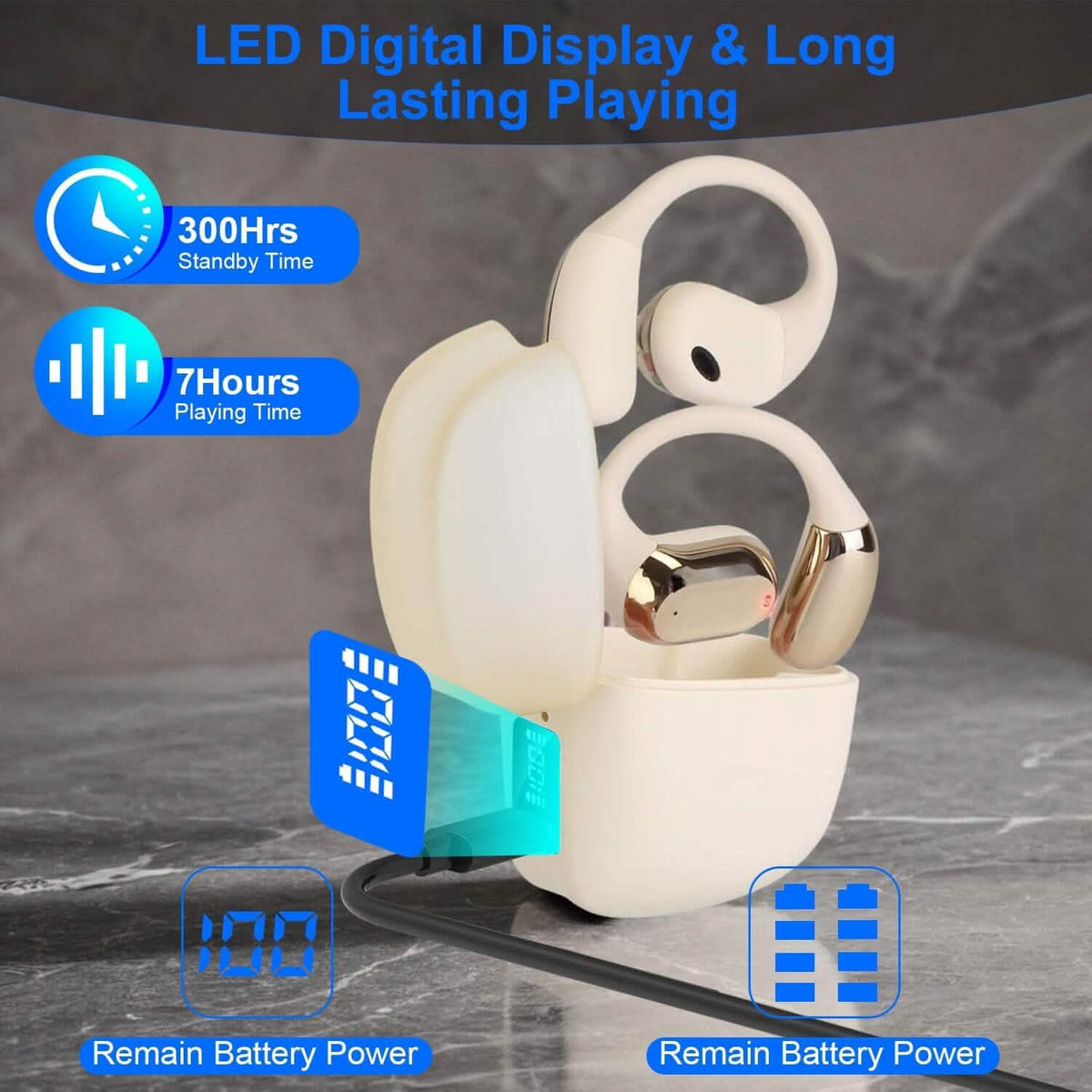 Wireless V5.4 Open Ear Earbuds with Earhook LED Display Charging Case 9