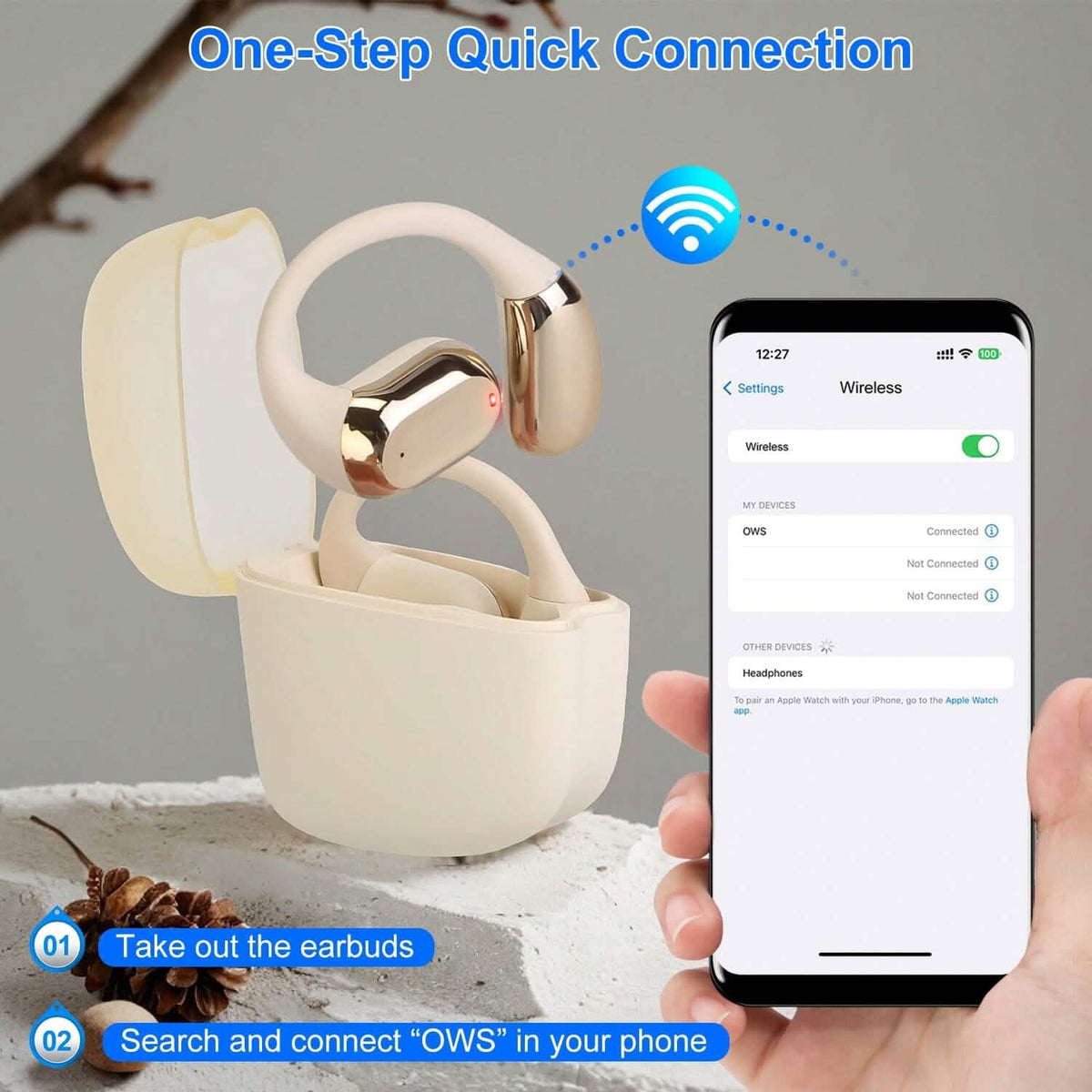 Wireless V5.4 Open Ear Earbuds with Earhook LED Display Charging Case 10