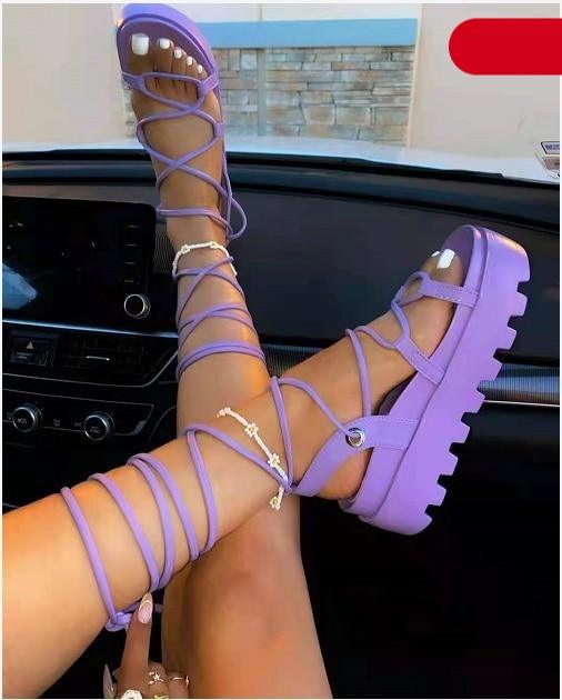 Woman Platform Sandal Ankle Wrap Fashion Lace Up Shoe Women's Casual Strappy Sandal Modern Lace Up Shoe Women Non Slip Women's Footwear White Walking Sandal 5