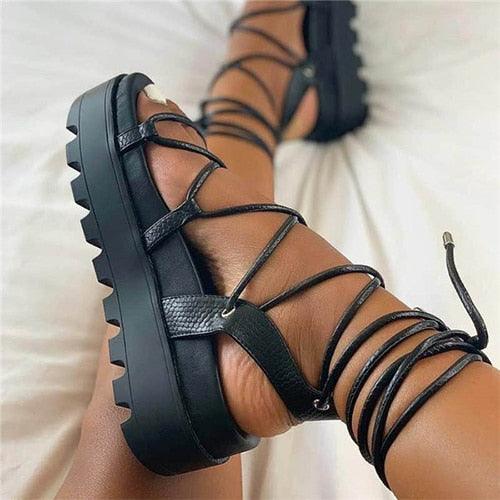 Woman Platform Sandal Ankle Wrap Fashion Lace Up Shoe Women's Casual Strappy Sandal Modern Lace Up Shoe Women Non Slip Women's Footwear White Walking Sandal 2