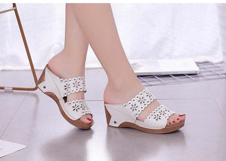 Woman Sandals For Beach Slip On Fashion Sandals Women Thick Bottom Footwear Flat Sandals Soft Leather Vintage Summer Casual Non-Slip Beach Platform Shoes Sandals 5